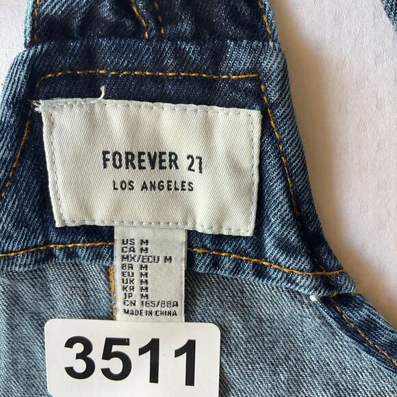 FOREVER 21 Women Denim Overall Front Buttons Bib Above Knee Skirt size M, Blue - Picture 8 of 11